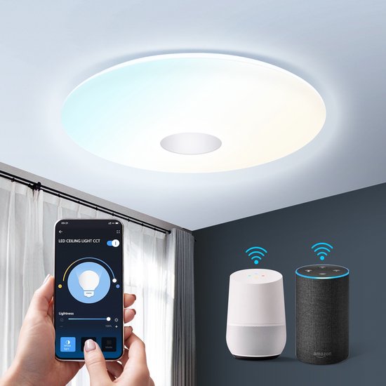 Aigostar Smart LED Plafondlamp QZA - Slimme Plafonniere - Appbesturing - Ø 34 cm - iOS & Android - 2.4 Ghz WiFi - 18W - Warm tot Koelwit licht