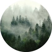 Tizato - Muurcirkel Bos in de Mist – Groen Wandcirkel Vinyl op Vliesbehang – Ø 91 cm
