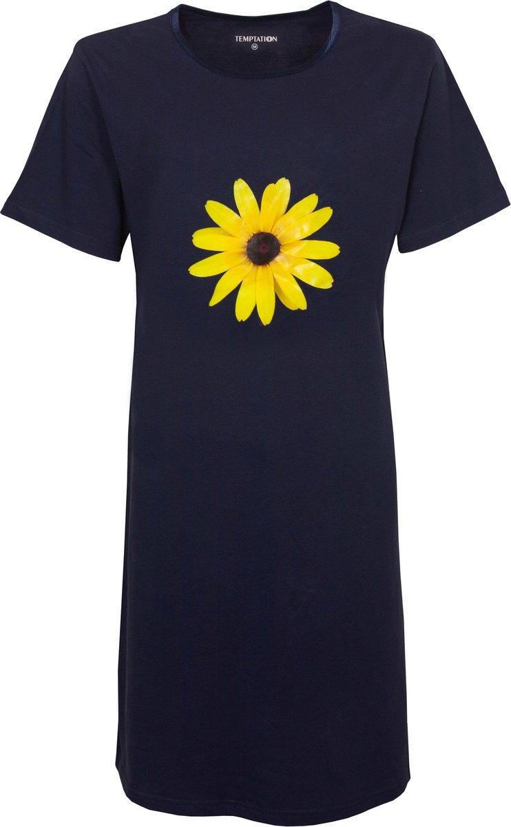 Temptation Dames Nachthemd - Bigshirt - Zonnebloem Print - Donkerblauw