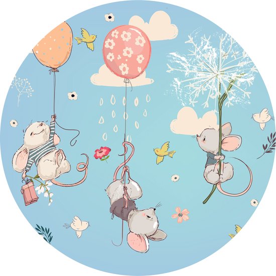 Papier peint non tissé - Wall Circle Mice – Wall Circle Vinyl sur Papier Peint Intissé – Ø 91 cm