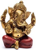 Ganesha Beeld - Goud & Rood - 14.3x10.5x17.7cm