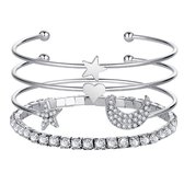 Bangle armbanden set/4 maan/ster zilver