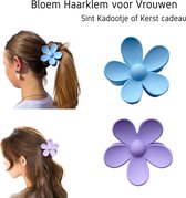 Bloem Haarklem - 2 stuks -  Paars en Blauw - Haarklem Groot - valentijn cadeautje voor haar- Haar Accessoires Voor Vrouwen - Schoencadeautje - Sinterklaas cadea voor meisjes -Kerstcadeau voor