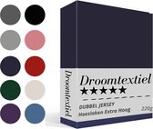 Droomtextiel Dubbel Jersey Hoeslaken Navy Blauw Lits-Jumeaux 180x220 cm - 100% Katoen - Hoge Hoek - Heerlijk Zacht - Strijkvrij - Rondom elastiek - Stretch - Dubbel Dikke Kwaliteit