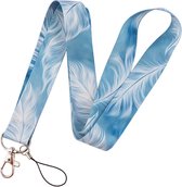 Keycords - stevig keycord blue feathers - lanyard - sleutelhanger - sleutelkoord