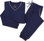 La-V pyjama sets jersey voor jongens met V-hals donkerblauw 152-158