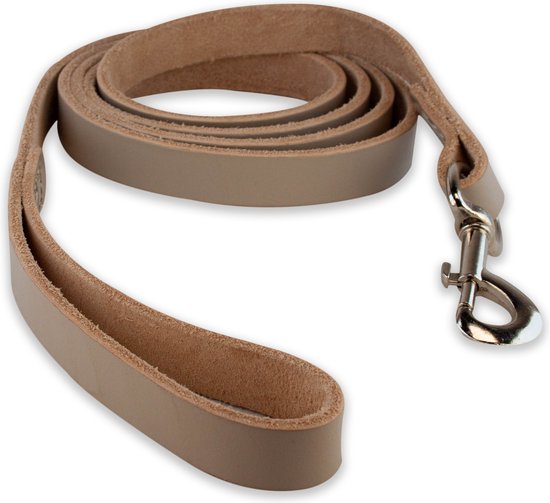 Leren hondenriem - 220cm - lichtgrijs - hondenriem met stiksels - 100% volnerfleer - hond - lichtgrijze - leiband hond - lederen hondenriem - stevige hondenriem - hondenleiband - hondenlijn leer