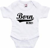 Born in 2021 tekst baby rompertje wit babys - Kraamcadeau - 2021 geboren cadeau 80 (9-12 maanden)