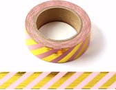 Lichtroze goudfolie gestreepte washi tape | 15mm - 10m