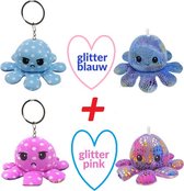 Pluche Octopus Sleutelhangers - set van twee stuks - Roze Blauw - Mood Knuffel Omkeerbaar - Blij en Boos - Bekend van TikTok - Schoencadeautje - Sinterklaas - Kerst - Cadeau Tip!