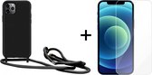 iPhone 13 Pro hoesje met koord zwart siliconen case - 1x iPhone 13 Pro screenprotector