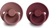 FRIGG | Fopspeen Duo | T2 | 6-18 maanden | Classic | Silicone | Woodchuck + Cabernet |