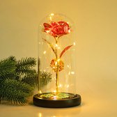 Vipori - Valentijns Roos - Led lampjes - Eeuwige Roos - Rood/Goud - Glas Cover - Luxe - Beauty and the Beast roos - Valentijnsdag - Trouw & Liefde Cadeau - Moederdag cadeautje - Kerst cadeau 