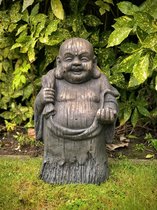 Boeddha dikbuik reizend 52 cm hoog - fibreclay - cement - beeld - tuinbeeld - hoogkwalitatieve kunststof - decoratiefiguur - interieur - accessoire - voor binnen - voor buiten - cadeau - geschenk - verjaardag - nieuwjaar - kerst - relatiegeschenk