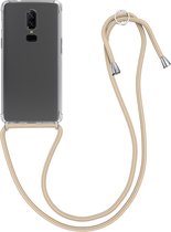 kwmobile telefoonhoesje compatibel met OnePlus 6 - Hoesje met koord - Back cover in transparant / goud