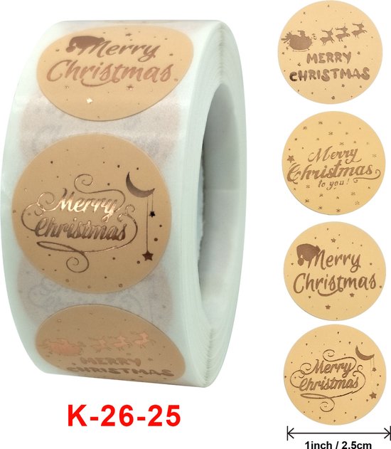 Kerststickers op rol - Rose Gold - 500 stuks !! - Stickers Kerstmis - Sluitstickers Kerst - Merry Christmas - Christmas Stickers