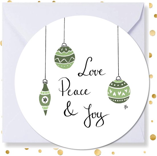 Kerstkaart rond ‘Love Peace & Joy’ - 10 stuks -met enveloppen - kerstkaarten