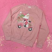 Foute kerst trui dames-kerstkleding-Sweater met kerstman print en mom in roze-glitter goud-Maat Xl