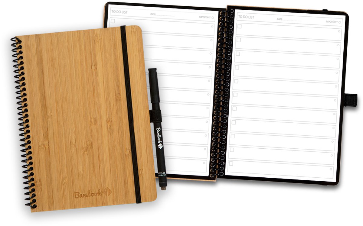 Bambook Classic uitwisbaar notitieboek - Hardcover - A5 - To-do-lijsten - Duurzaam, herbruikbaar whiteboard schrift - Met 1 gratis stift