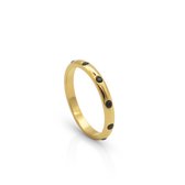 Schitterende 14K Gold Plated Aanschuifring Rondom Zwarte Zirkonia Steentjes 16,50 mm.