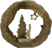 Kerst raamdecoratie - ø 38 cm | Houten staander met rendier en kerstboom | Vensterbank versiering | Kerst versiering | Raam decoratie | Hout