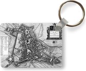Porte-clés Cartes de la ville historique - Un vieux plan de la ville en noir et blanc de 's-Hertogenbosch porte-clés en plastique - porte-clés rectangulaire avec photo