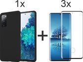 Samsung S20 Plus Hoesje - Samsung galaxy S20 Plus hoesje zwart siliconen case hoes cover hoesjes - Full Cover - 3x Samsung S20 Plus screenprotector