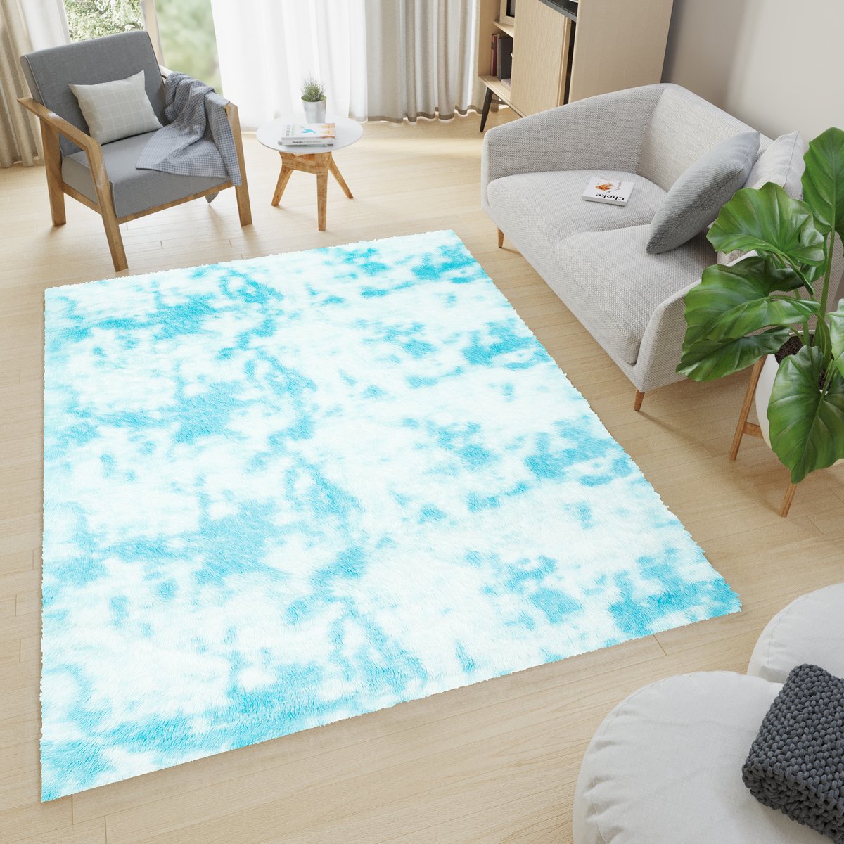 Tapiso Silk Dyed Vloerkleed Blauw Hoogpolig Antislip Modern Woonkamer Slaapkamer Tapijt Ma