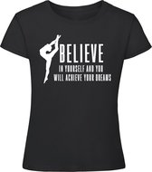 Sparkle&Dream - T-Shirt \'Believe and Achieve\' Zwart - S - voor turnen en gymnastiek