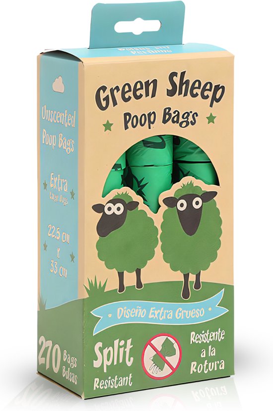 Green Sheep hondenpoepzakjes - 270 stuks - Milieuvriendelijk - Biologisch afbreekbaar - Poepzakjes hond - 33 x 22,5 cm - Extra dik