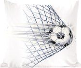 Sierkussens - Kussentjes Woonkamer - 40x40 cm - Een illustratie van een voetbal die het doel in gaat - Jongetjes - Meisjes - Kids