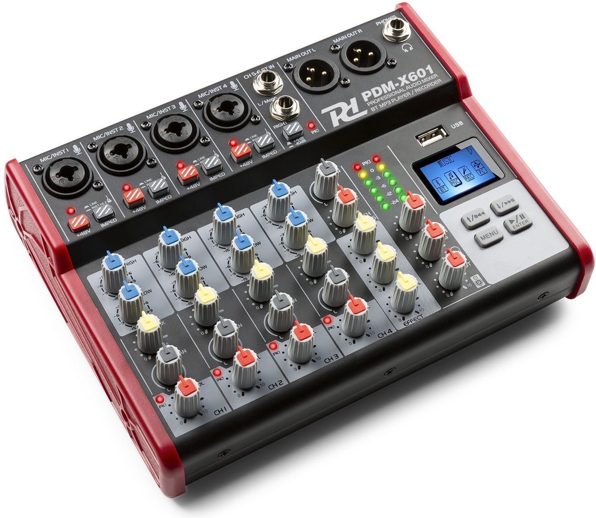 Mengpaneel - Power Dynamics PDM-X601 - 6 kanaals mixer met Bluetooth en mp3 speler - Fantoomvoeding - Echo processor - Ideaal voor zang, podcast, etc. - Power Dynamics