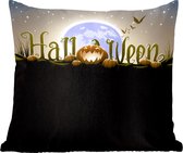 Sierkussens - Kussen - De letters van Halloween verlicht door de volle maan in een illustratie - 40x40 cm - Kussen van katoen