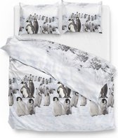 Warme Flanel Eenpersoons Dekbedovertrek Pinguins | 140x200/220 | Hoogwaardig En Zacht | Ideaal Tegen De Kou | Luxe Kwaliteit | Inclusief 1 Kussensloop