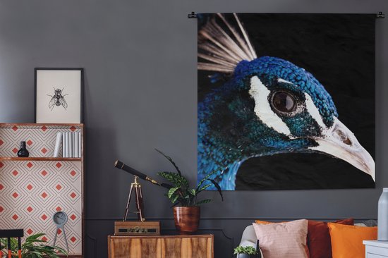 Tenture murale - Tissu mural - Paon - Animal - Blauw - 150x150 cm - Tapisserie