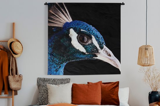 Tenture murale - Tissu mural - Paon - Animal - Blauw - 150x150 cm - Tapisserie