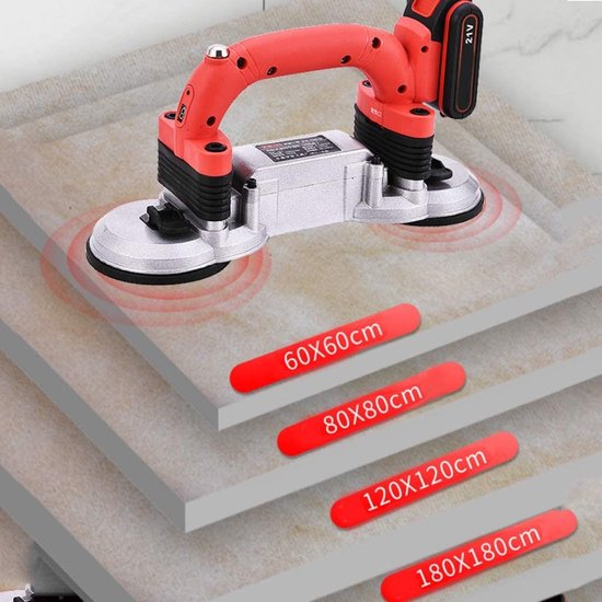 Tegeltrillingsmachine, 2000W tegels tegels machinaal tegel vibrator zuignap verstelbare beschermbare automatische vloer vibrator nivelleergereedschap met 1/2 batterij Sterke zuigkracht(1 battery yello