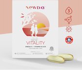 NewDay Vitality • Omega-3 • Vitamine D3 • Vitamine K2 • Visolie • geproduceerd in Nederland door NewDay