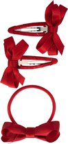 Haarspeldjes en elastiekje met twist en linten strik - wine red sparkle | Rood | Meisje