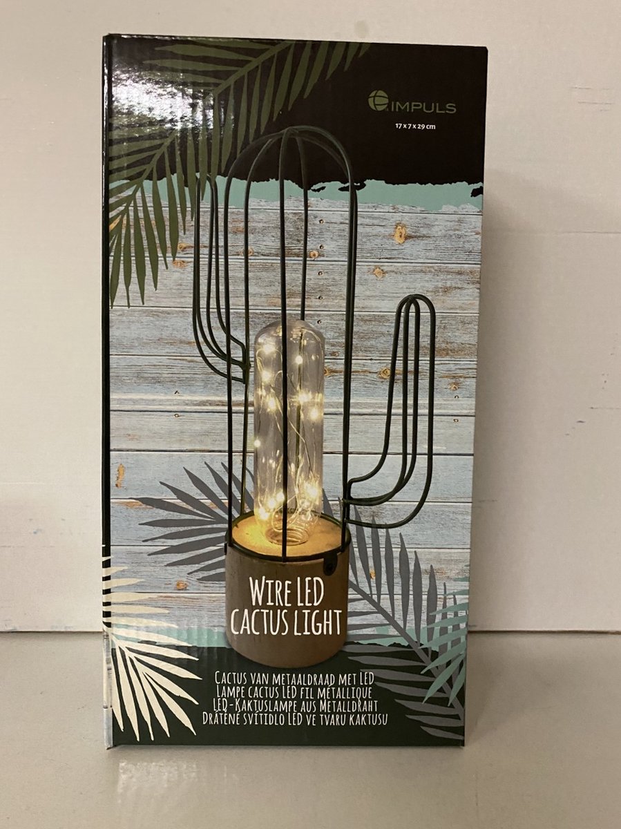 Impuls - Cactus lamp van metaaldraad met LED - donker groen - 17x7x29 cm |  bol.com