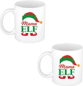 4x stuks cadeau kerstmok Mama Elf - 300 ml - keramiek - koffiemok / theebeker - Kerstmis - kerstcadeau Mama / moeder