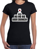 Niks ho ho ho wijn doordrinken fout Kerst wijn t-shirt - zwart - dames - Kerst t-shirt / Kerst outfit XS