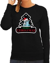 Dieren kersttrui dolfijn zwart dames - Foute dolfijnen kerstsweater - Kerst outfit dieren liefhebber XL