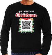 Kerst QR code kersttrui All I want: Punch you in the face heren zwart - Bellatio Christmas sweaters L