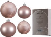Compleet glazen kerstballen pakket lichtroze glans/mat 38x stuks - 18x 4 cm en 20x 6 cm - Inclusief 50x haakjes