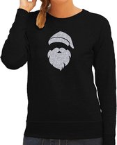 Kerstman hoofd Kerst trui - zwart met zilveren glitter bedrukking - dames - Kerst sweaters / Kerst outfit XS