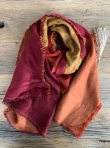 Wintersjaal Dames - Sjaal - Scarf - Rood wijn met Geel