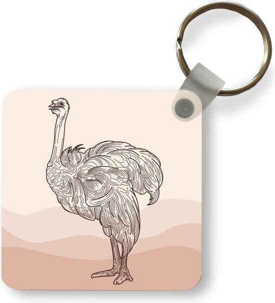 Sleutelhanger - Uitdeelcadeautjes - Lijnillustratie van de struisvogel - Plastic