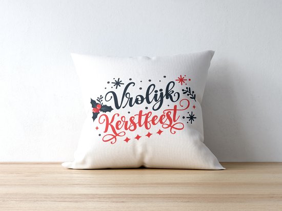 Kerst Kussen met tekst: Vrolijk Kerstfeest | Kerst Decoratie | Kerst Versiering | Grappige Cadeaus | Geschenk | Sierkussen