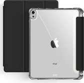 geschikt voor iPad Air (2022/2020) Tri-Fold Clear Back Case | Air 4 / 5 hoes | Transparante achterkant | Auto wake/sleep | Ingebouwde standaard | Verstevigde hoeken en randen - Zwart,Transparant | zwart/transparant